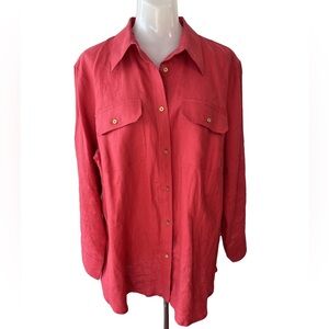 Ralph Lauren 100% Linen  Red Button-Down Shirt size 1X